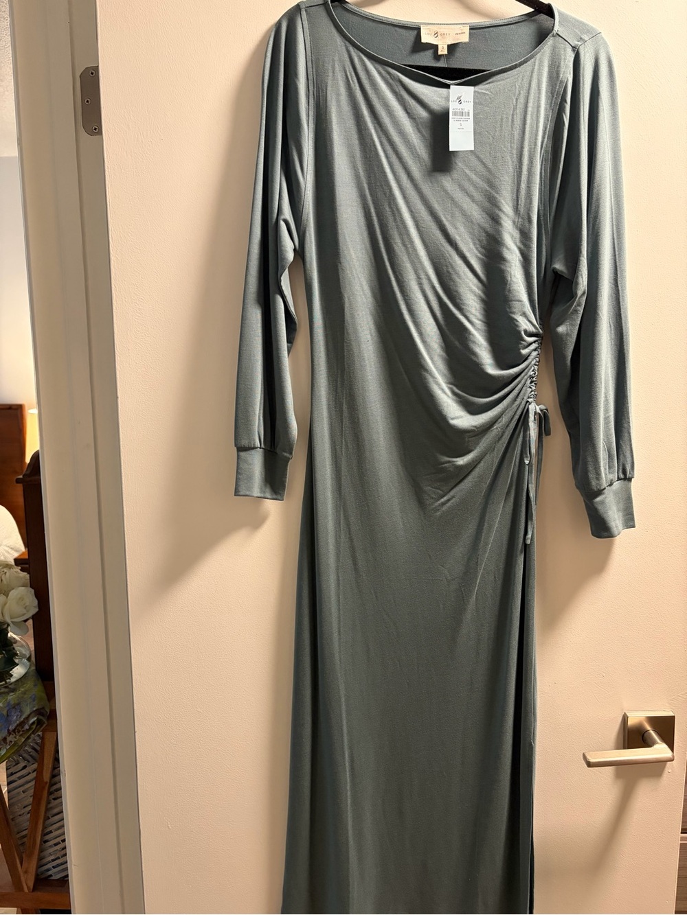 Lou & Grey Slate Green Long Sleeve Side-Ruched Maxi Dress